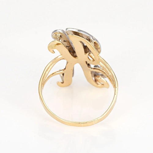 Bague Bague vintage en or jaune 14 carats avec initiale en diamant et lettre K, taille 9, bijou de succession raffiné 58 Facettes G12486