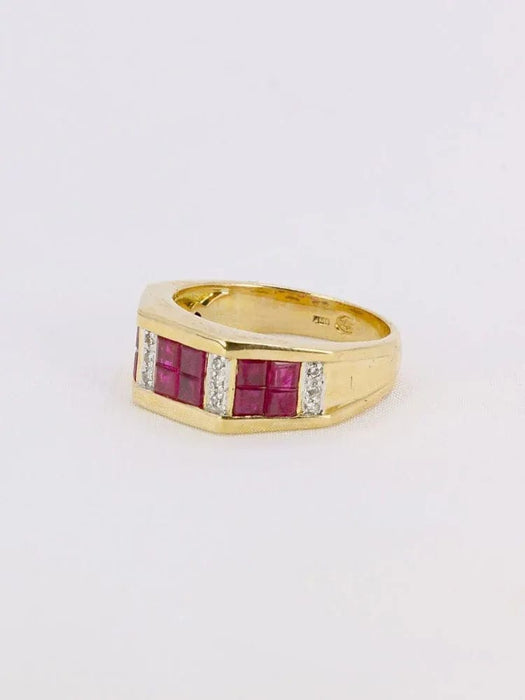 Bague 54 Bague vintage or jaune rubis calibrés diamants 58 Facettes 1073.8