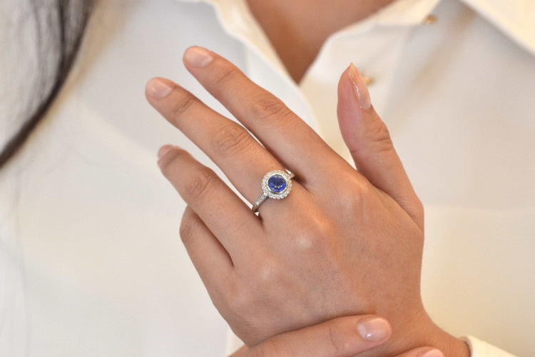 Bague 55 Bague Platine Saphir rond Diamants 58 Facettes 22712 25089