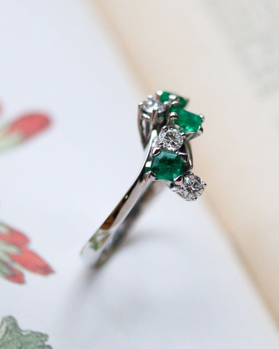 Bague Toi & Moi Or blanc Emeraudes et Diamants