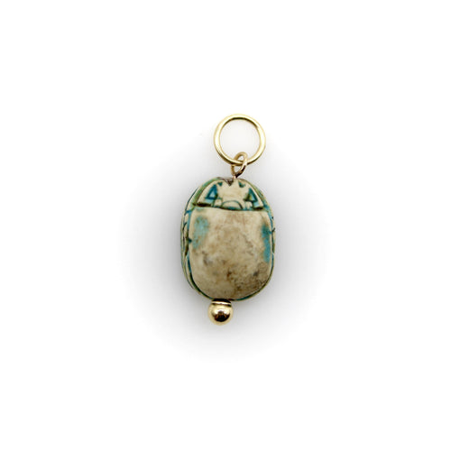 Pendentif Pendentif scarabée en faïence turquoise de style néo-égyptien avec monture en or 14 carats 58 Facettes A2003N