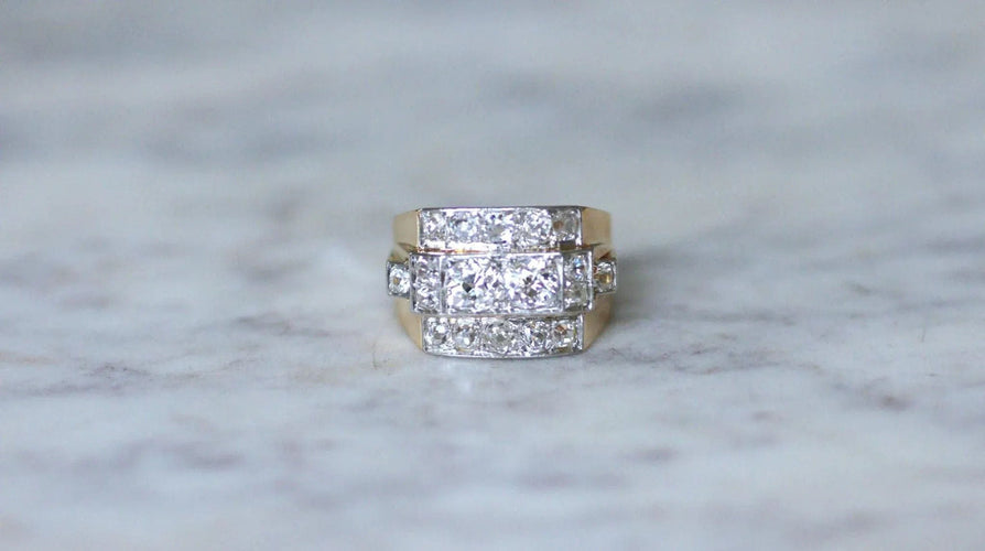 Bague Bague Tank  Or Platine Diamants 3,00 Cts 58 Facettes