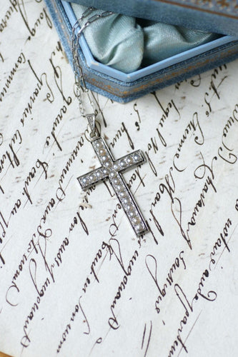 Pendentif Pendentif Croix Art Déco Perles et Diamants 58 Facettes