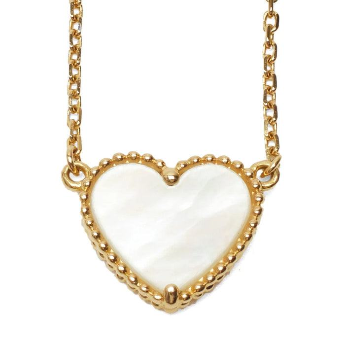 Collier Van Cleef & Arpels - Collier Lucky Alhambra Heart nacre blanche en or jaune 58 Facettes