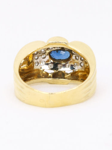 Bague 54.5 Bague godrons or jaune saphir ovale diamants 58 Facettes 1160