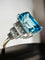Bague 54 Bague or blanc Zyrcon Bleu naturel 4.60 carats  et diamants 58 Facettes 7849 A