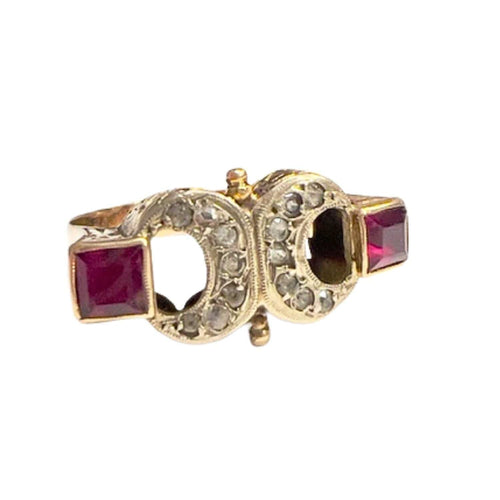 Bague 55.5 Bague en or, diamants et rubis de style Chevalier 58 Facettes Q52B