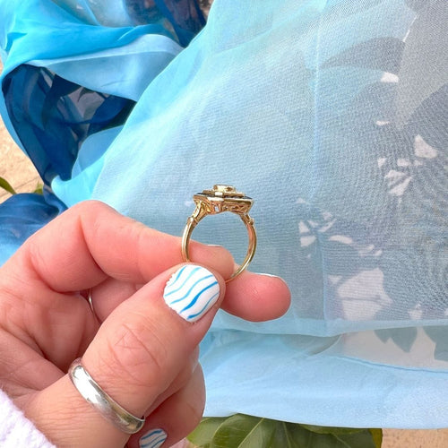 Bague 59.5 Bague octogonale à pans coupés Saphirs et Diamants - Or Jaune 18 K 58 Facettes AA 1707