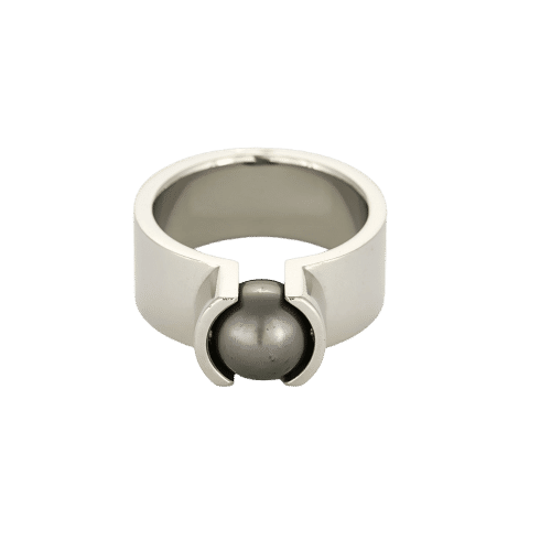 Bague 61 Bague moderniste en or gris et perle de culture grise 58 Facettes TAR1516