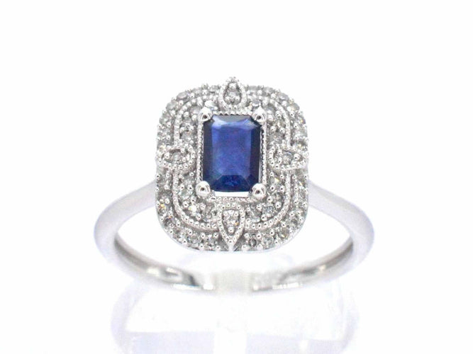 Bague 54 Bague design en or blanc avec un saphir et des diamants 58 Facettes 2348