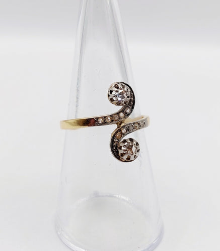 Bague 52 Bague marquise toi et moi antique or jaune 18k et platine diamants taille roses (circa 1900) 58 Facettes A05981