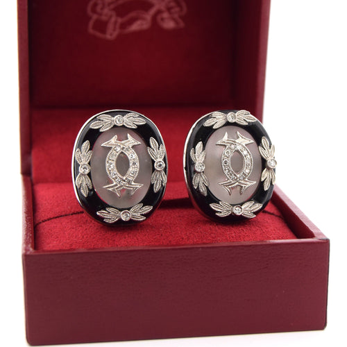 Boucles d'oreilles Boucles d'oreilles vintage en platine ornées d'onyx, de cristal de roche et de diamants 58 Facettes OR190