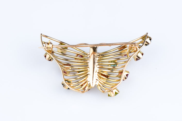 Broche Broche papillon vintage en or jaune sertie de 14 pierres fines multicolores 58 Facettes BCPAP5342-107