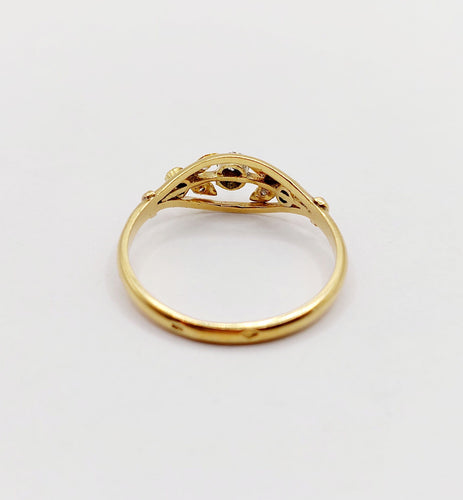 Bague 61 Bague fleur antique en or 18k, diamants taille roses et perles art nouveau 58 Facettes A06399