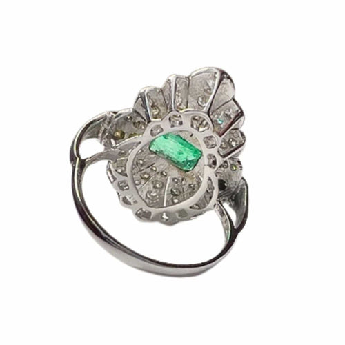 Bague 54 BAGUE EN OR DE STYLE AR DÉCO AVEC DIAMANTS 1 ct ET ÉMERAUDE 1 ct 58 Facettes Q319B