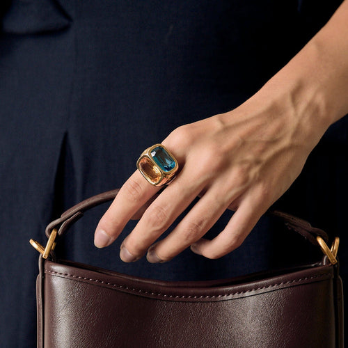 Bague 55 MARINA B - Bague bicolore or jaune et or blanc topaze citrine 58 Facettes