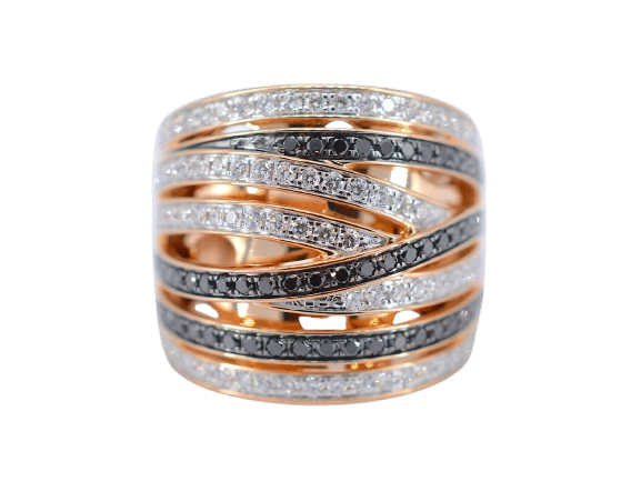 Bague 54 Bague en or rose sertie de diamants blancs et noirs taille brillant 58 Facettes 2179