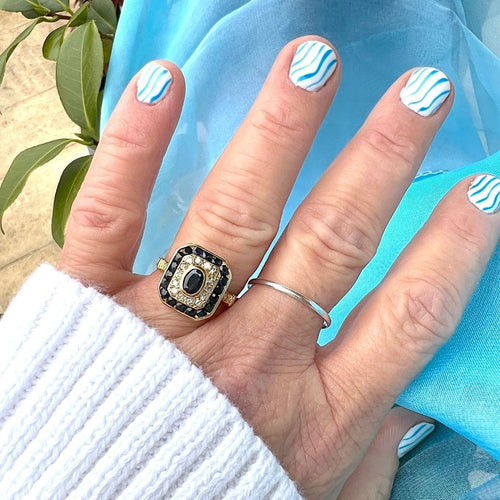 Bague 59.5 Bague octogonale à pans coupés Saphirs et Diamants - Or Jaune 18 K 58 Facettes AA 1707