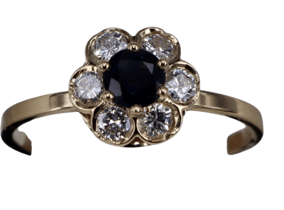 Bague 53.5 Vintage Blue sapphire & Diamond Flower ring 58 Facettes BA 122