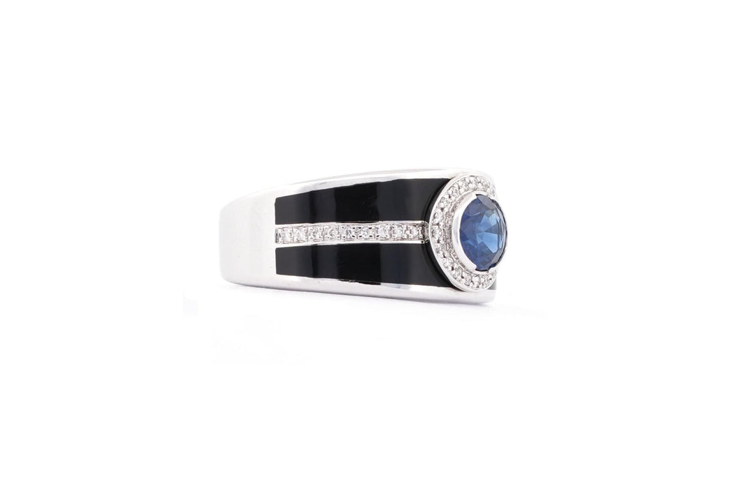 Bague 57 MAUBOUSSIN - Bague Bonbon Bleu or blanc, laque noire, saphir, diamants 58 Facettes