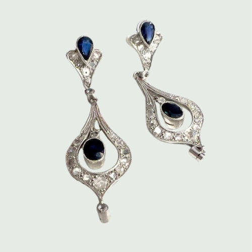Boucles d'oreilles BOUCLES D'OREILLES EN PLATINE 950 KT AVEC DIAMANTS ET SAPHIRS 58 Facettes Q949A