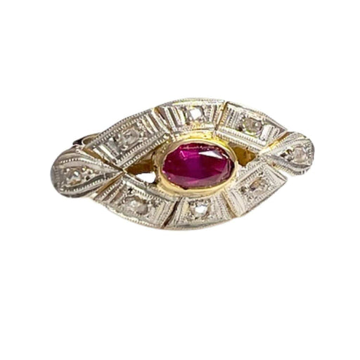 Ring 52 Art Deco designer ring in 18 kt gold with diamonds and synthetic ruby 58 Facettes Q37B