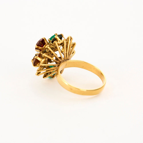 Bague Cocktail or jaune citrine spinelle oeil de tigre saphir