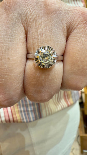 Bague 50 Solitaire ancien en platine et diamant T50 ajustable 58 Facettes