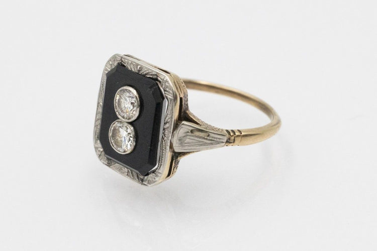 Bague Art Déco, onyx et diamants env. 0,40 ct, 1930