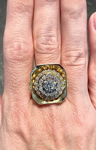 Bague 59 Bague en or blanc et jaune sertie de 1,80 carats de diamants 58 Facettes