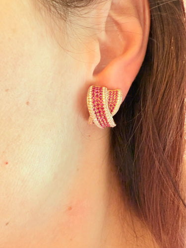 Boucles d'oreilles Boucles d'oreilles or rose avec diamants naturels et rubis 58 Facettes