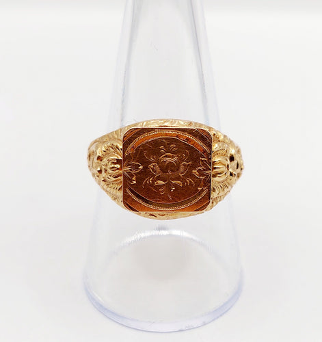 Bague 59 Bague chevalière victorienne fleur ciselée en or rose 18k (circa 1890) 58 Facettes A06408