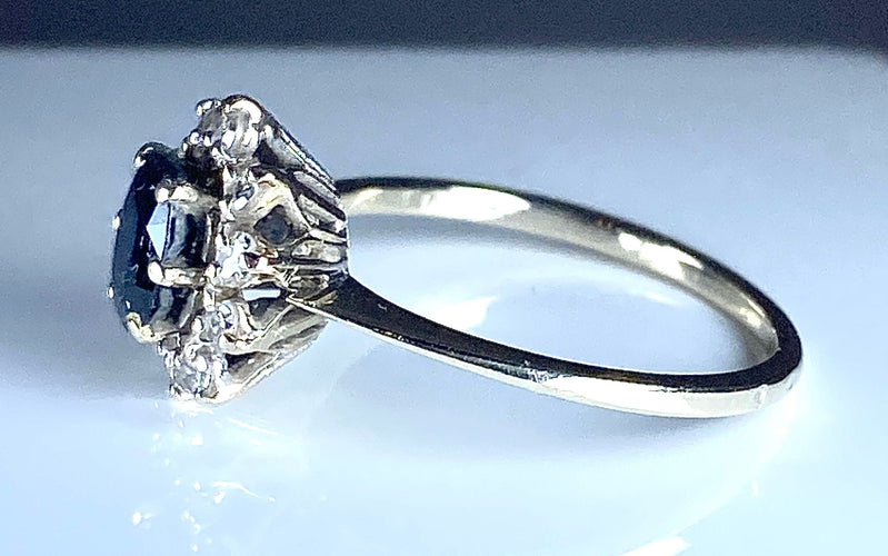 Bague 55 Bague or blanc saphir et diamants 58 Facettes AB336