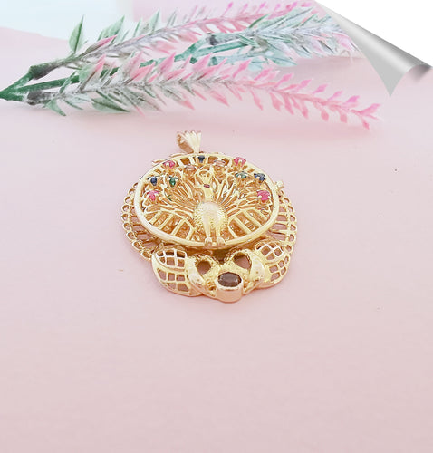 Pendentif Pendentif Paon Pierres de couleur Or Jaune 18 K 58 Facettes AA 1566
