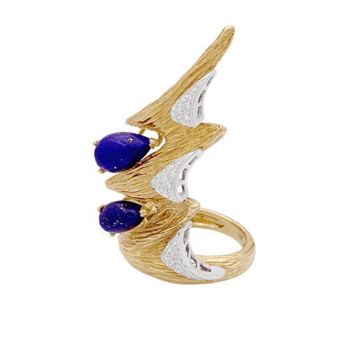 Bague 52 Bague "éclair" deux tons d'or 750/000, lapis lazuli et diamants. 58 Facettes 34722