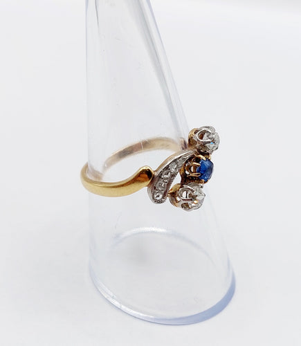 Bague 56 Bague antique diamants taille ancienne et saphir en or 18k et platine 58 Facettes A06535