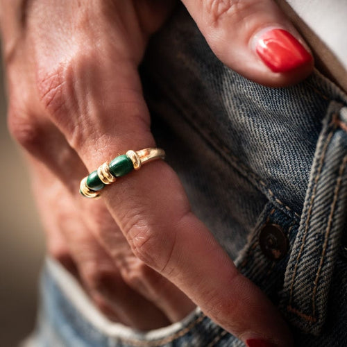 Bague 54 HERMÈS - Bague - or jaune et malachite 58 Facettes