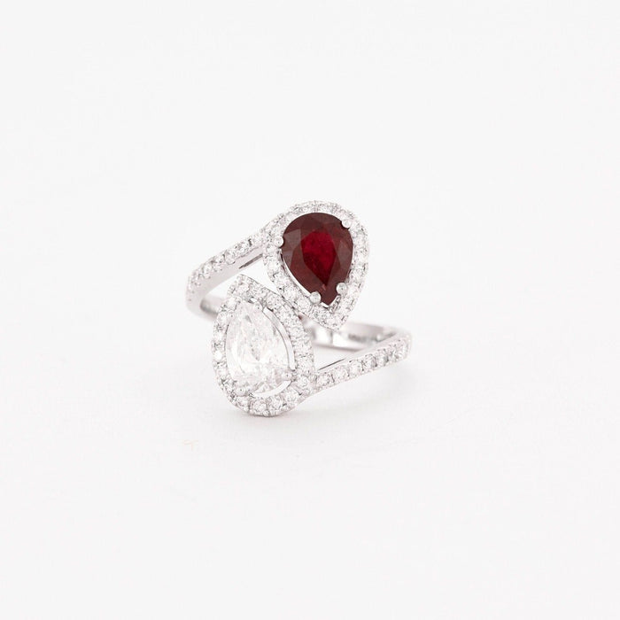 Bague Bague or blanc avec diamants et rubis 58 Facettes