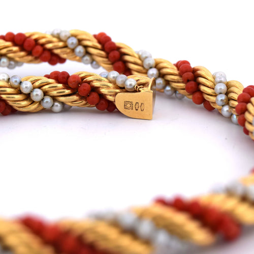Collier Parure collana e bracciale en or jaune 18k avec corail et perles naturelles 58 Facettes