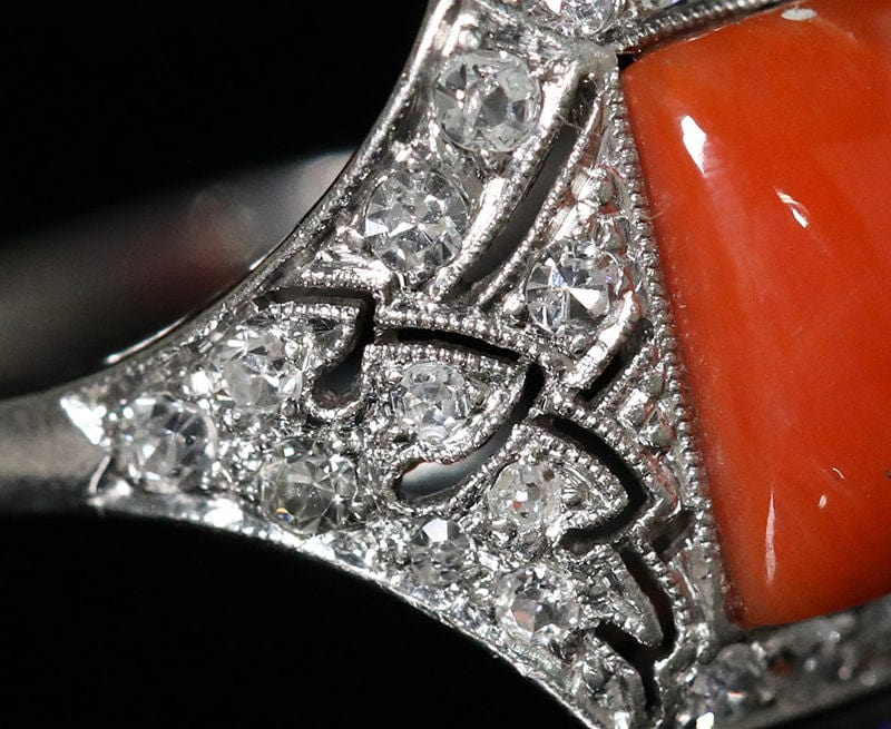 Bague 51 Bague ancienne Art Déco 1930 platine diamants corail 58 Facettes