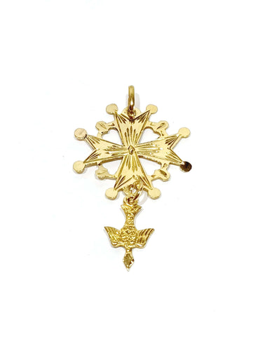 Pendentif Croix Huguenote avec Saint-Esprit or rose 58 Facettes