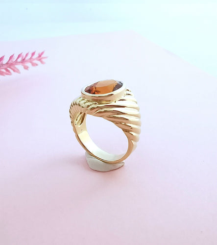 Bague 53.5 Bague godronnée - Citrine Madère - Or Jaune 18 K 58 Facettes AA 1656