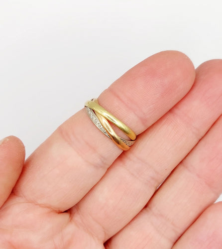 Bague 56 Bague alliance entremêlée trois or 18k finement ciselée à motifs de croisillons vintage 58 Facettes A04788