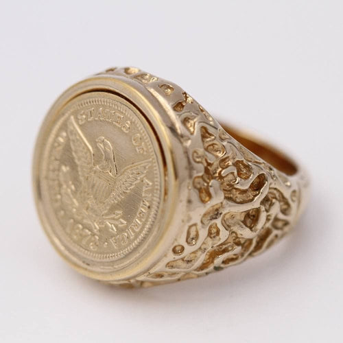 Bague 56.5 Bague sceau en or jaune avec pièce de monnaie américaine 58 Facettes D364103JC