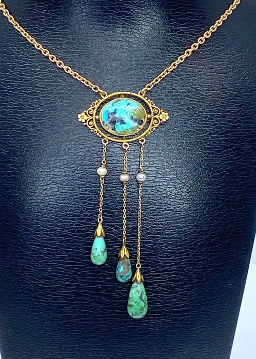 Collier Collier or jaune turquoises et perles fines, époque 1900 58 Facettes AB368