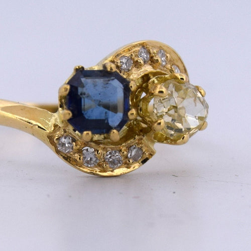 Bague 55 Bague victorienne en or jaune 18 carats, saphir et diamants 58 Facettes AN559