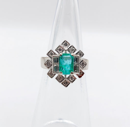 Bague 46.5 Bague vintage or blanc 14k émeraude et diamants 58 Facettes A05891