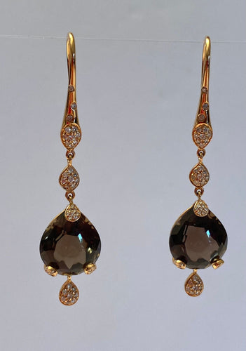 Boucles d'oreilles pendantes Pasquale Bruni - Sissi en or jaune 18 carats, quartz fumé et diamants