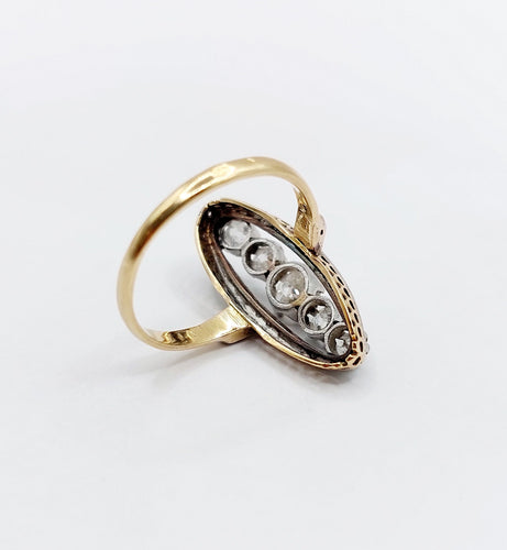 Bague 51 Bague marquise ancienne or jaune et platine, diamants (circa 1900) 58 Facettes A04975