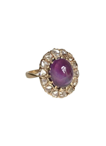 Bague 53 Bague ancienne sertie d’une améthyste cabochon et diamants en or jaune 18k 58 Facettes